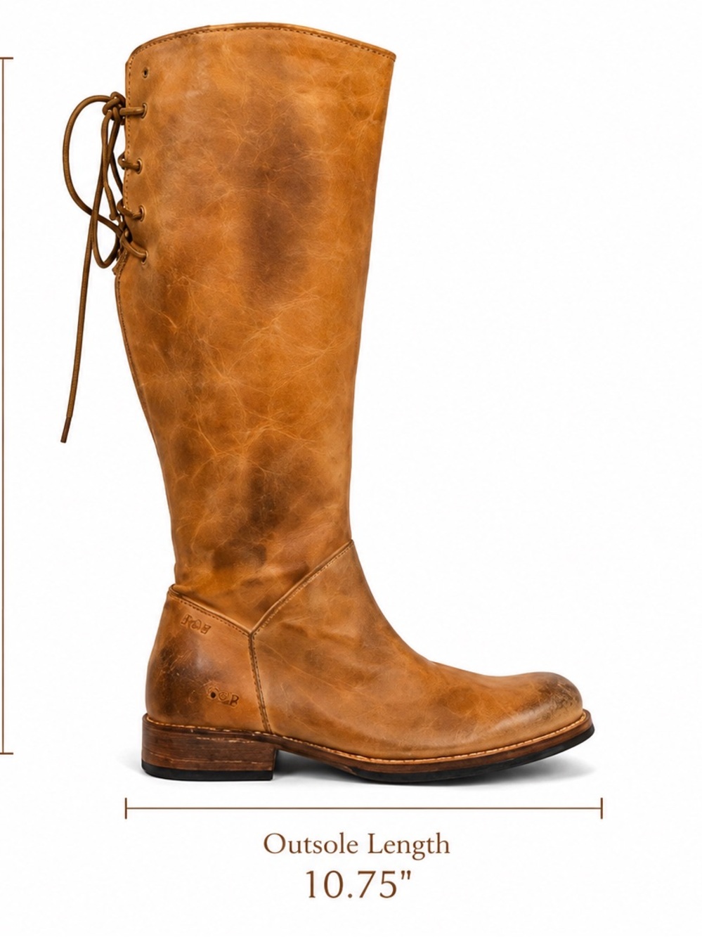 Bed|Stü Manchester Cobbler Series Tall Leather Lace Back Boots Cognac Boho, 7.5 - Picture 11 of 11